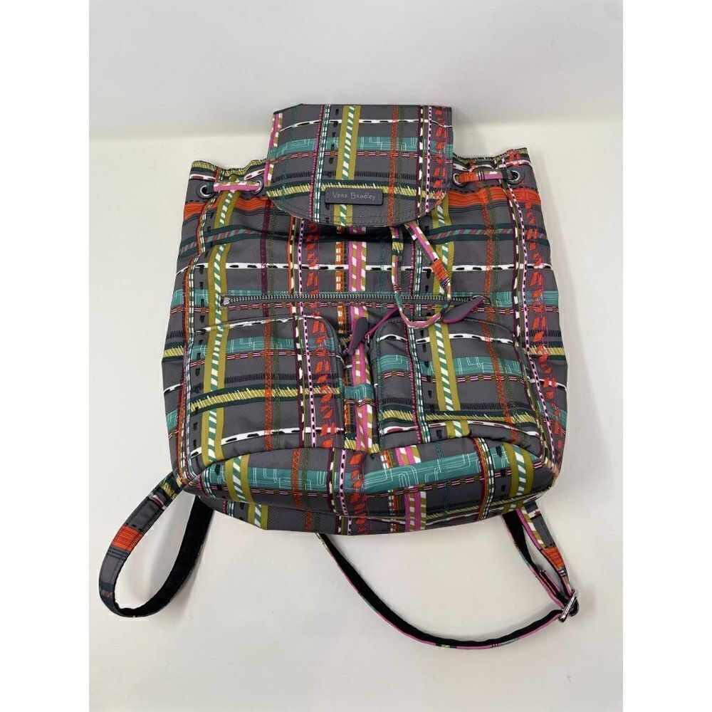 Vera Bradley Midtown Cargo Backpack Bookbag City Plaid Twill Gray New